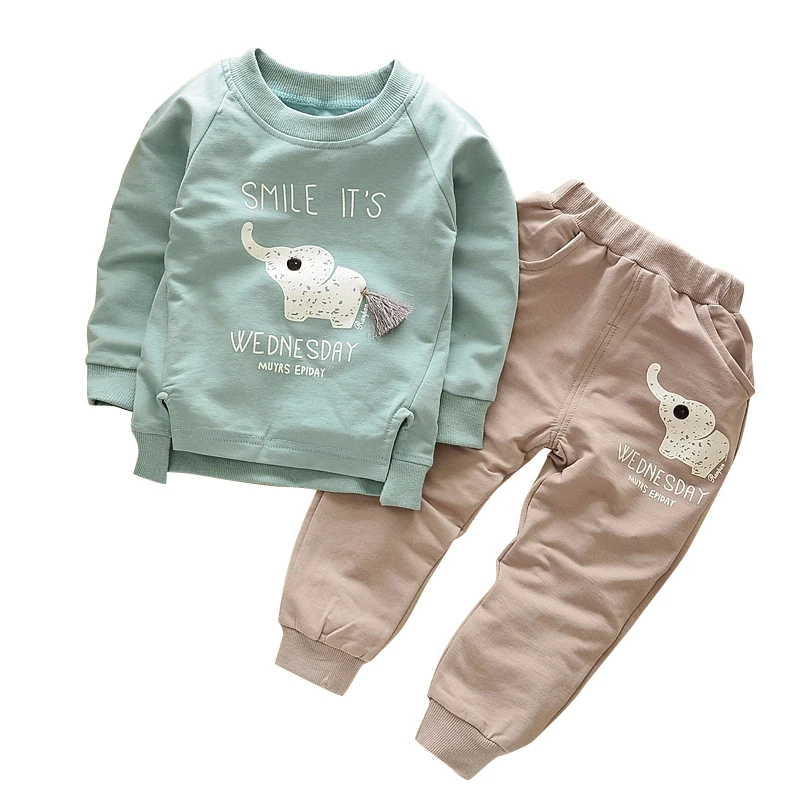 

Autumn Children Cotton Clothing Suit Spring Baby Boys Girl Cartoon Elephant Sets Kids T-shirt Pants 2 Pcs/sets Toddler Tracksuit
