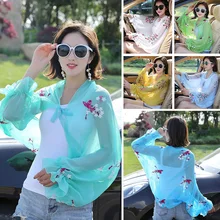 

Chiffon Scarf For Women Ruffles Long Sleeve Poncho Stole women Shawls Driving Sunscreen Print Floral Lace Scarves Poncho