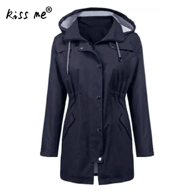 Длинное осенне-зимнее дождевик, походная куртка, ветрозащитная куртка для кемпинга, пальто с кулиской, дизайнерский женский плащ черного цвета