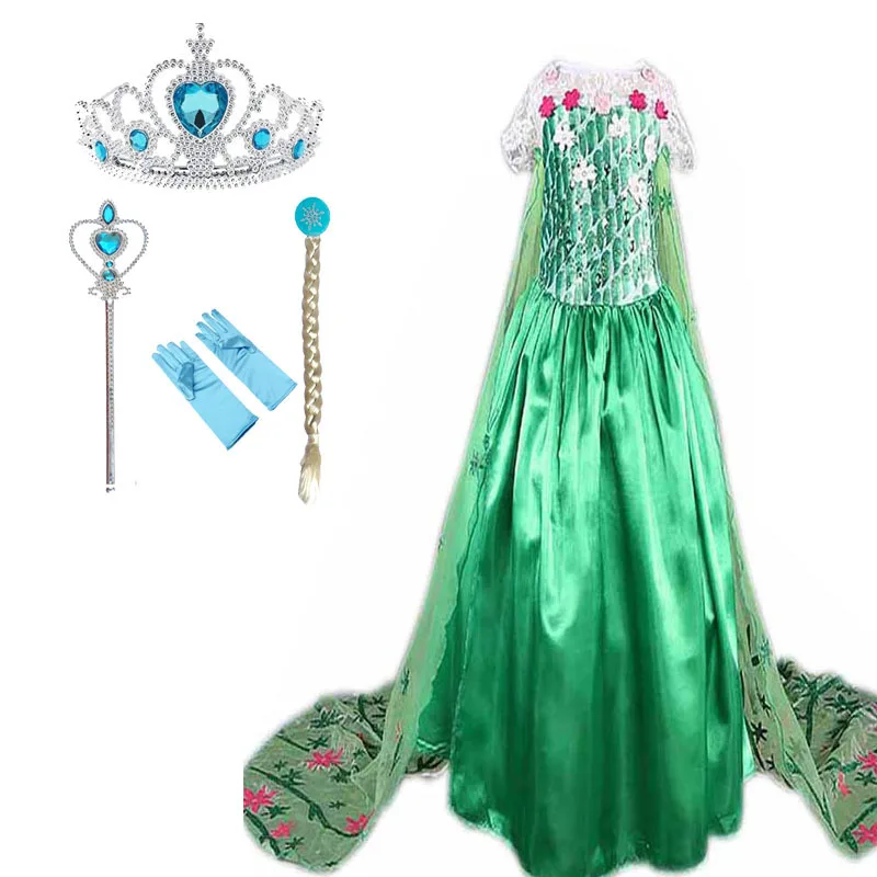 Платье для девочек; вечерние платья принцессы Эльзы и Анны для костюмированной вечеринки; Детские платья для девочек; vestidos; Рождественский костюм; одежда - Цвет: Армейский зеленый