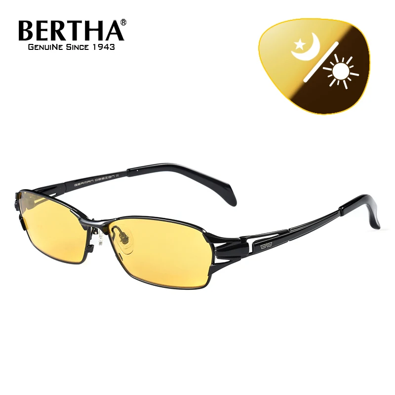 Солнцезащитные очки BERTHA, поляризационные, фотохромные, для дневного и ночного видения, из чистого титана, без оправы, солнцезащитные очки для мужчин, классические, UV400, BSYS1190