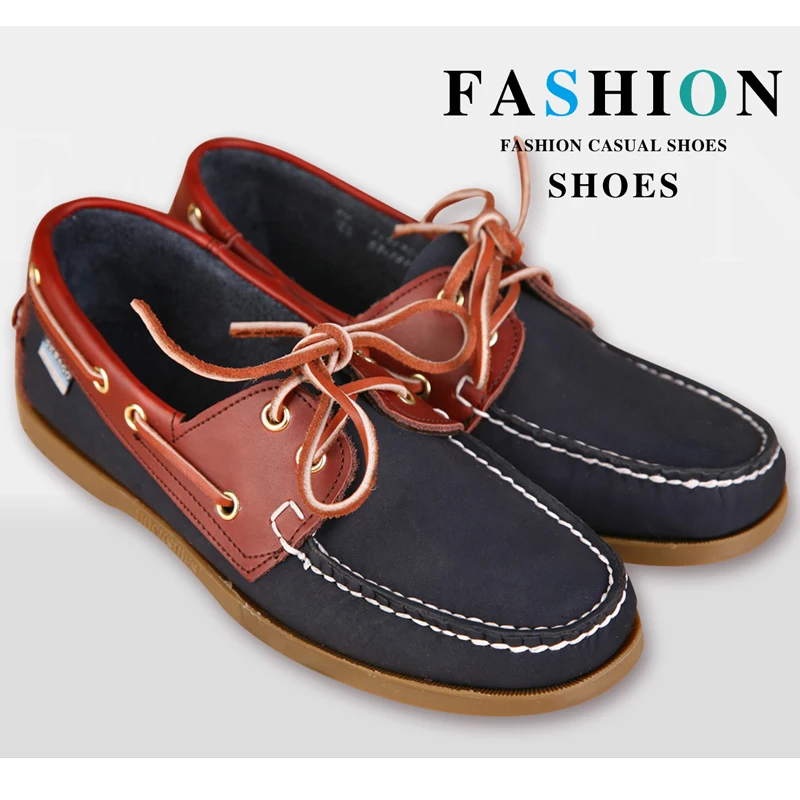 Mens Casual Genuine Leather Docksides Deck Lace Up Moccain Boat Loafers Shoes Driving Fashion Unisex Plus Size Wine red
