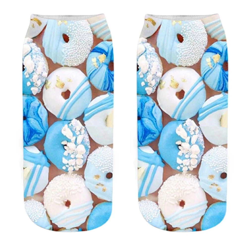 Neue heiße verkaufende lustige 3d gedruckte Macaron Donuts Dessert Unisex frische lila grüne Lebensmittel gemusterte kurze Söckchen Drops hip – Detail 13