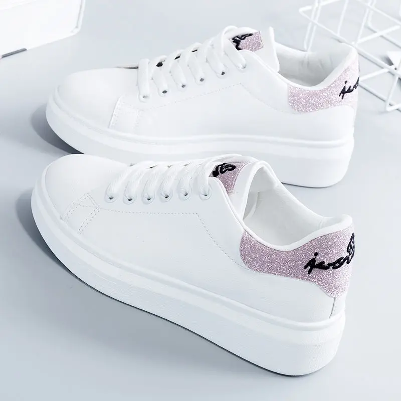 【大人気・ホワイト】bonitas/バレエシューズ　23.5 SLOBEIENA Women Sneakers 2023 Fashion Breathble Vulcanized Shoes Pu