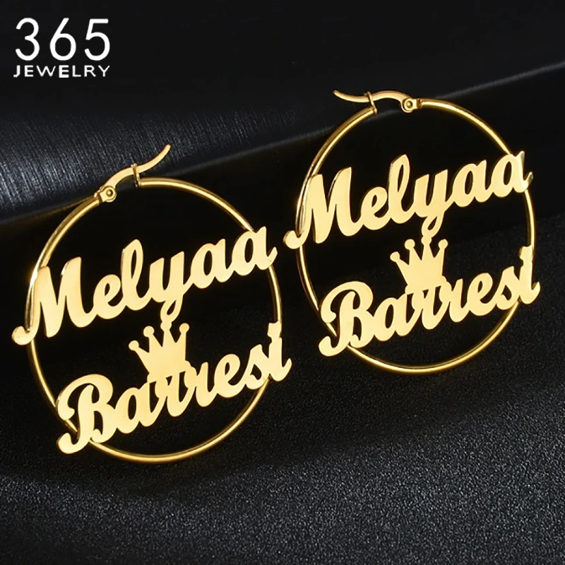 Pendientes de aro personalizados de doble capa para mujer, aretes de aro con nombre personalizado, regalo de fiesta