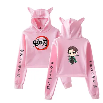 

Demon Slayer Sexy Short Hoodies Cat Crop Top Hoodies Women Kawaii Hoodies Cat Ear Sweatshirt Plus Size Clothes Drop Shipping