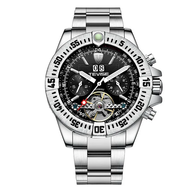 TEVISE Reloj Hombre мужские часы лучший бренд автоматические механические часы мужские роскошные часы из нержавеющей стали ремешок Tourbillon часы 839B-002 - Цвет: silver black