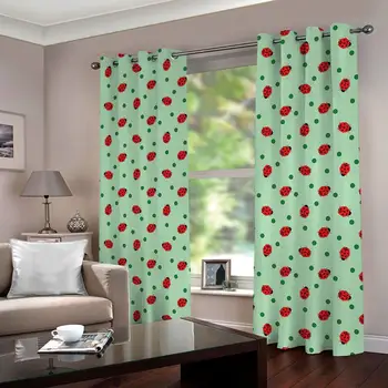 

2 Panels Curtain Ladybug bug 3D Printing Blockout Fabric drapes window curtains for living room bedroom