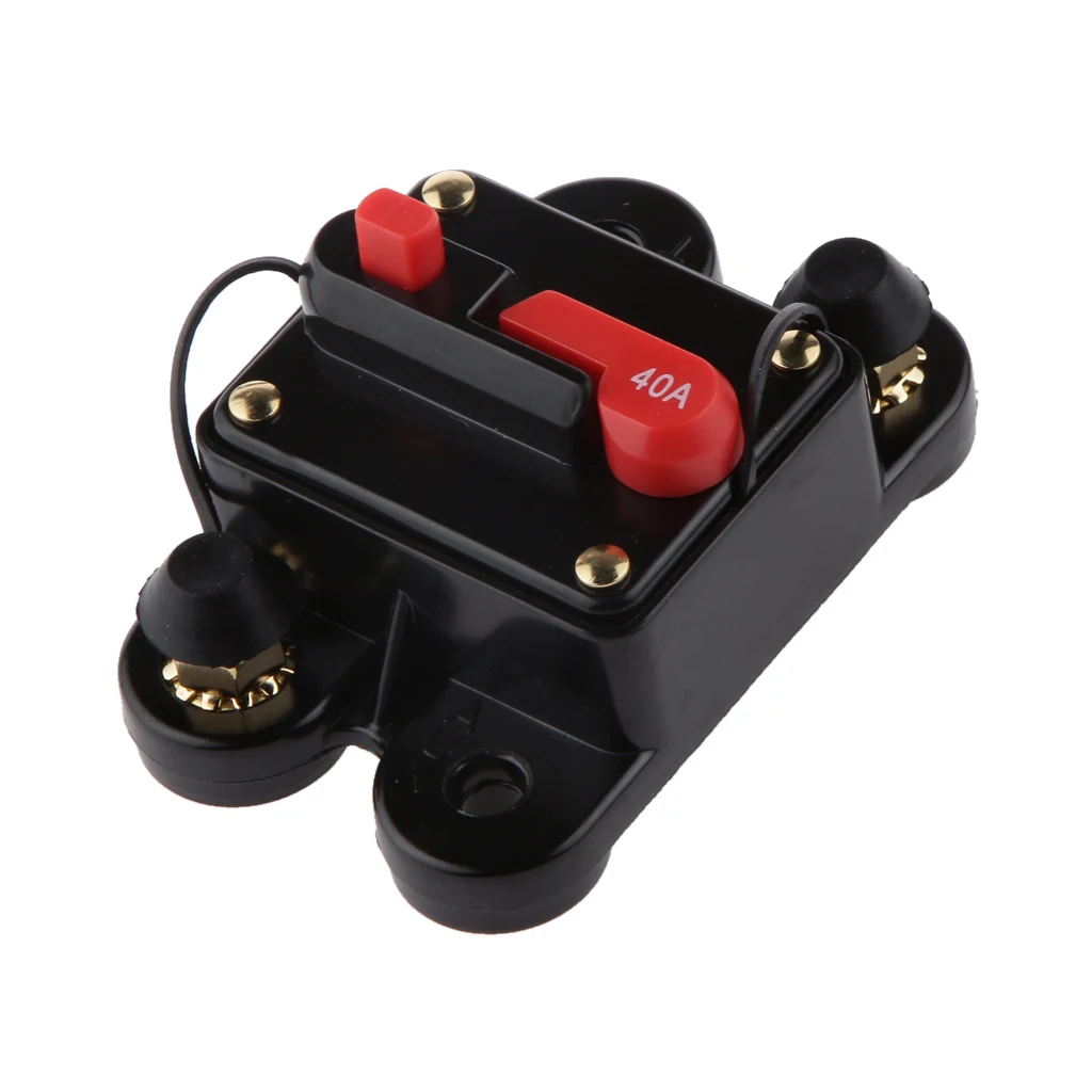 Car Stereo Audio Fuse Holder, Inline Inverter, 40A DC12V-24V Car Push Button Switches, Waterproof Circuit Breaker