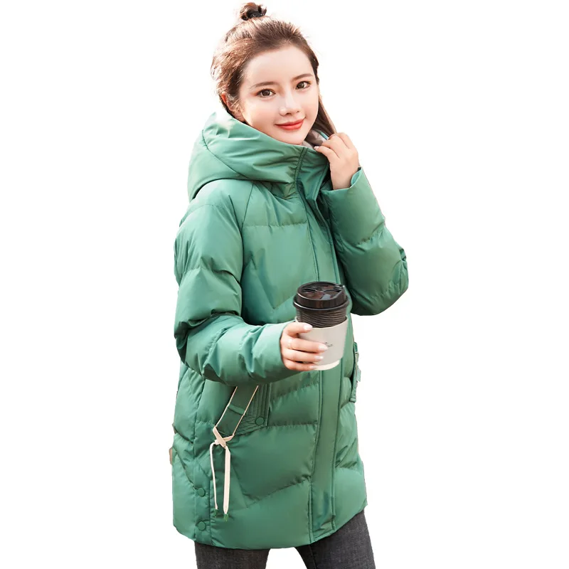 

Hooded 2019 Winter Solid Color Elegant Simple Versatile Elegant Zipper Fly Cotton-padded Clothes