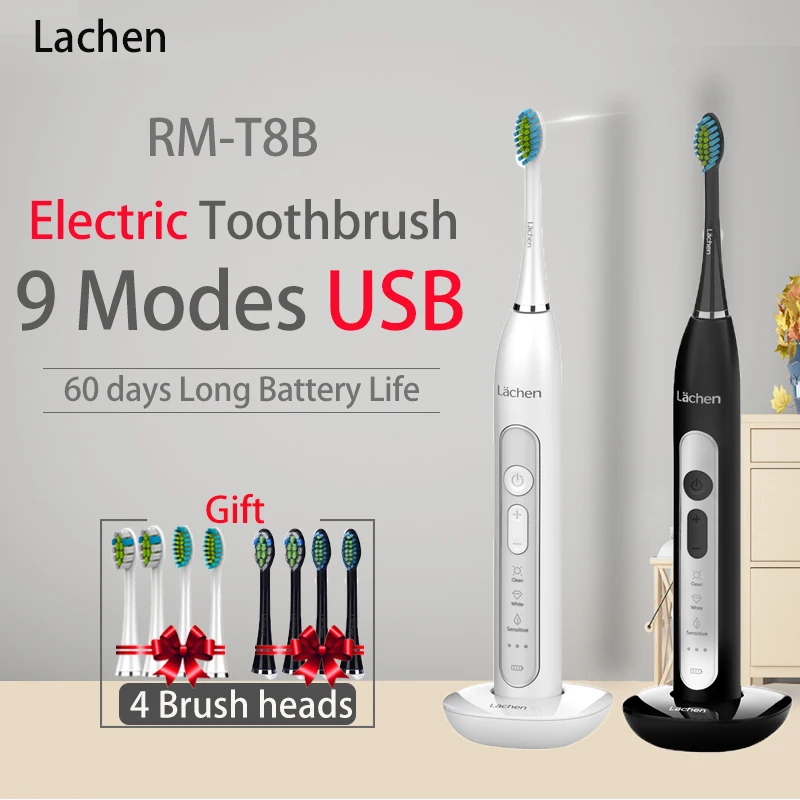 Мощная звуковая электрическая зубная щетка Lachen T8 9 режимов перезаряжаемая с 4
