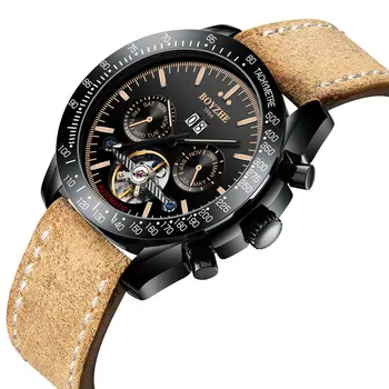 

BOYZHE New Automatic mechanical watch men hollow mechanical watch male tourbillon watches man calendar clock waterproof luminous