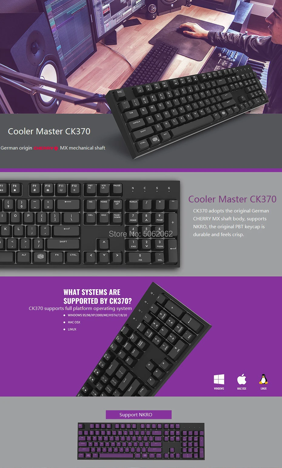 Cooler Master CK370 механическая клавиатура Cherry MX Axis body 104 клавишные колпачки pbt коричневый красный переключатель настольные игровые клавиатуры