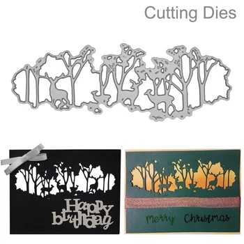 

Newest Die Cut Embossing Frame Decorative Metal Cutting Dies Christmas Forest Deer Background Scrapbooking Steel Craft Paper Car