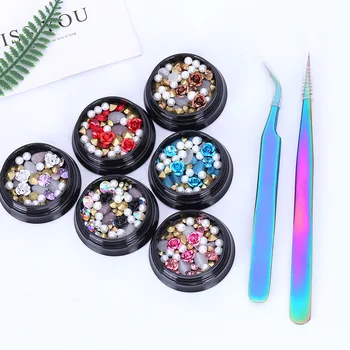 

6 Color 3D Nail Art Rhinestone Decoration Set for Nail Art Tools with 2 Pcs Tweezer