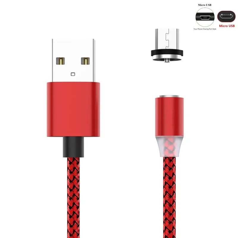 Usb-кабель для быстрой магнитной Зарядки для iPhone huawei Xiao mi Red mi K20 7A 6 6A 5 Plus 4A 4X Note 5A 4 5 7 Pro mi 9 SE A3 8 Lite CC9 - Цвет: Micro USB Red