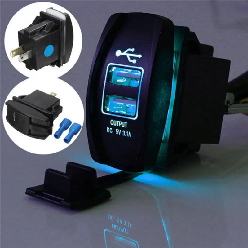 Rocker Switch Panel Dual USB 3.1 Power Charger Carling ARB Rocker Switch Blue LED Light Car Boat 12V ► Photo 2/5