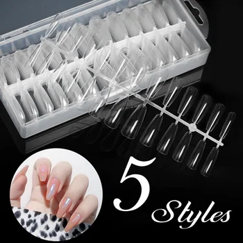 

240pcs Transparent/Natural Ballerina Nail Art Tips False Coffin Nails Art Tips Flat Shape Full Cover Manicure Fake Nail Tips