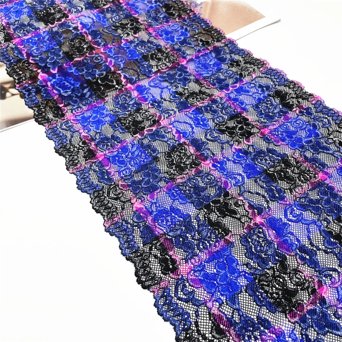 3M/lot Width 28cm Mixed Blue Black Wide Elastic Lace Trim 1