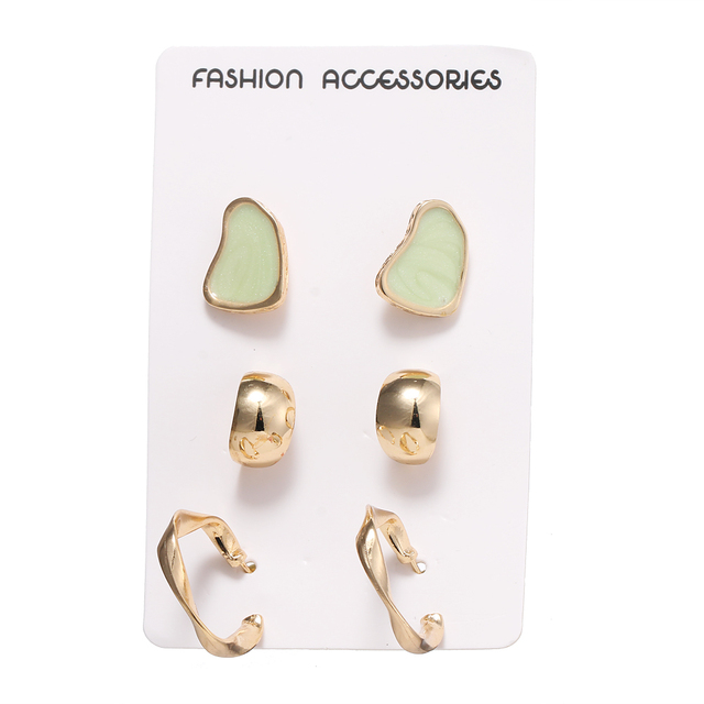Jewelry 3 Sets Earrings Green Blue Pink Enamel Small stud Earrings Golden Jewelry For Women Student Gifts