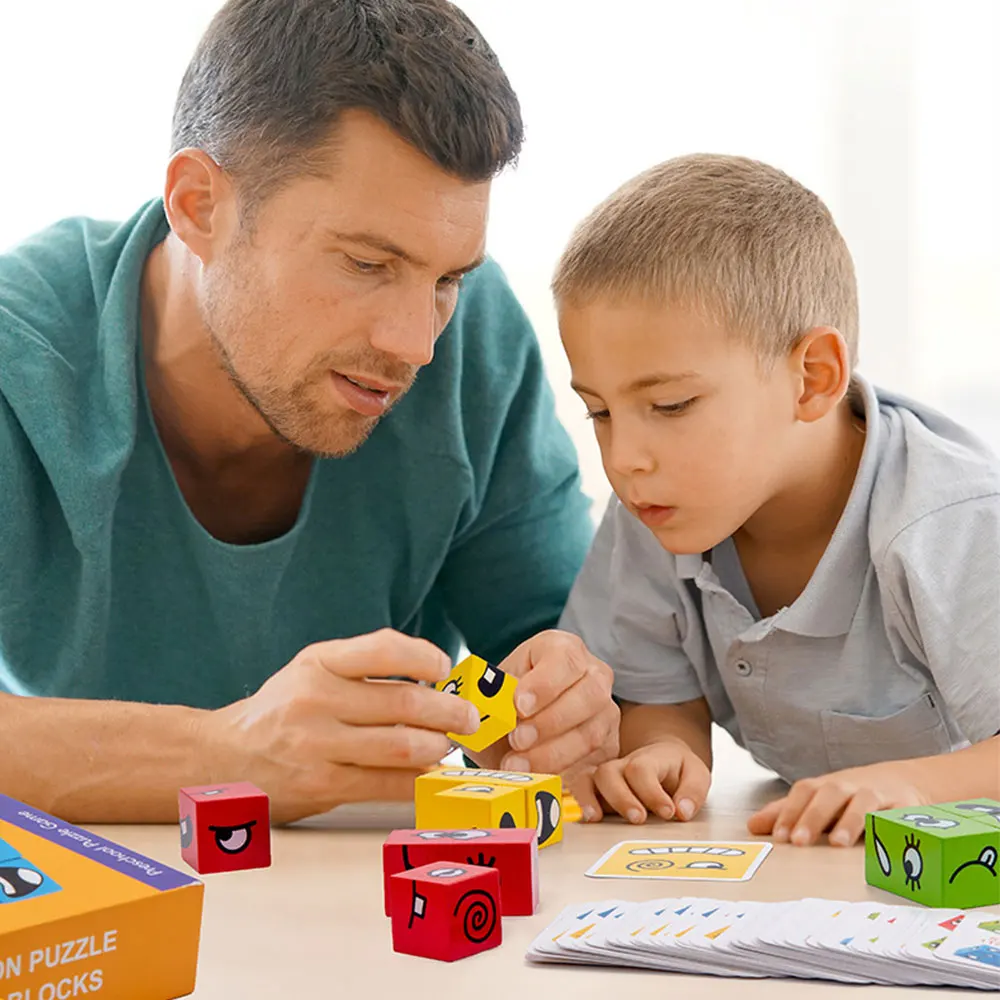 

Cute Facial Expression Stacking Machine Boys Girls Learning Toys Cards for Classroom Speech Therapy Materials