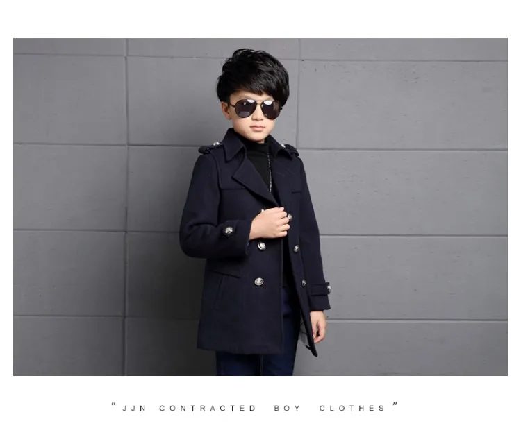 New Kids Clothes Boys Wool Coat Autumn Winter Woolen Jackets Children Thick Warm Trench Turn Down Collar School Kids Outwear