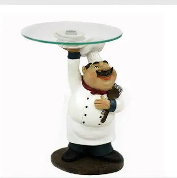 

MGT Cook Statue Dinner Plate Decorative Resin Chef Figurine Glass Cake Stand Serving Tray Fruits Tableware Snacks Ornament Craft