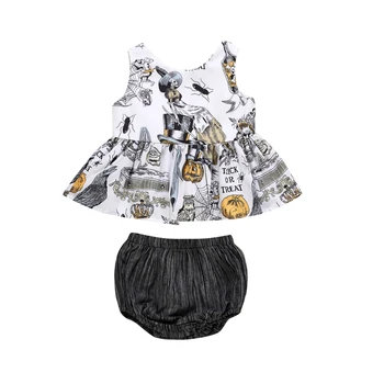 

Newborn Kids Baby Girls Clothes Set 2020 Halloween Sleeveless Backless Tops Shorts Girl Clothing Cotton Cute Outfits 2PCs