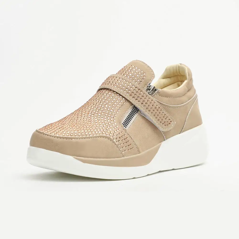 Women Spring Crystal Sneakers Women's Wedge Platform Hook Loop Ladies Zip Casual Woman Vulcanized Comfort Female Fashion 35-43 | Обувь