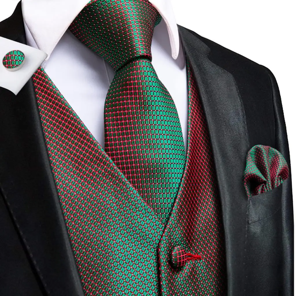 blazer suit Hi-Tie Jacquard Woven Silk Men Vest Purple Pink Red Blue Green Waistcoat Tie Hanky Cufflinks Set for Men Wedding Office Gift XXL coat suit for men