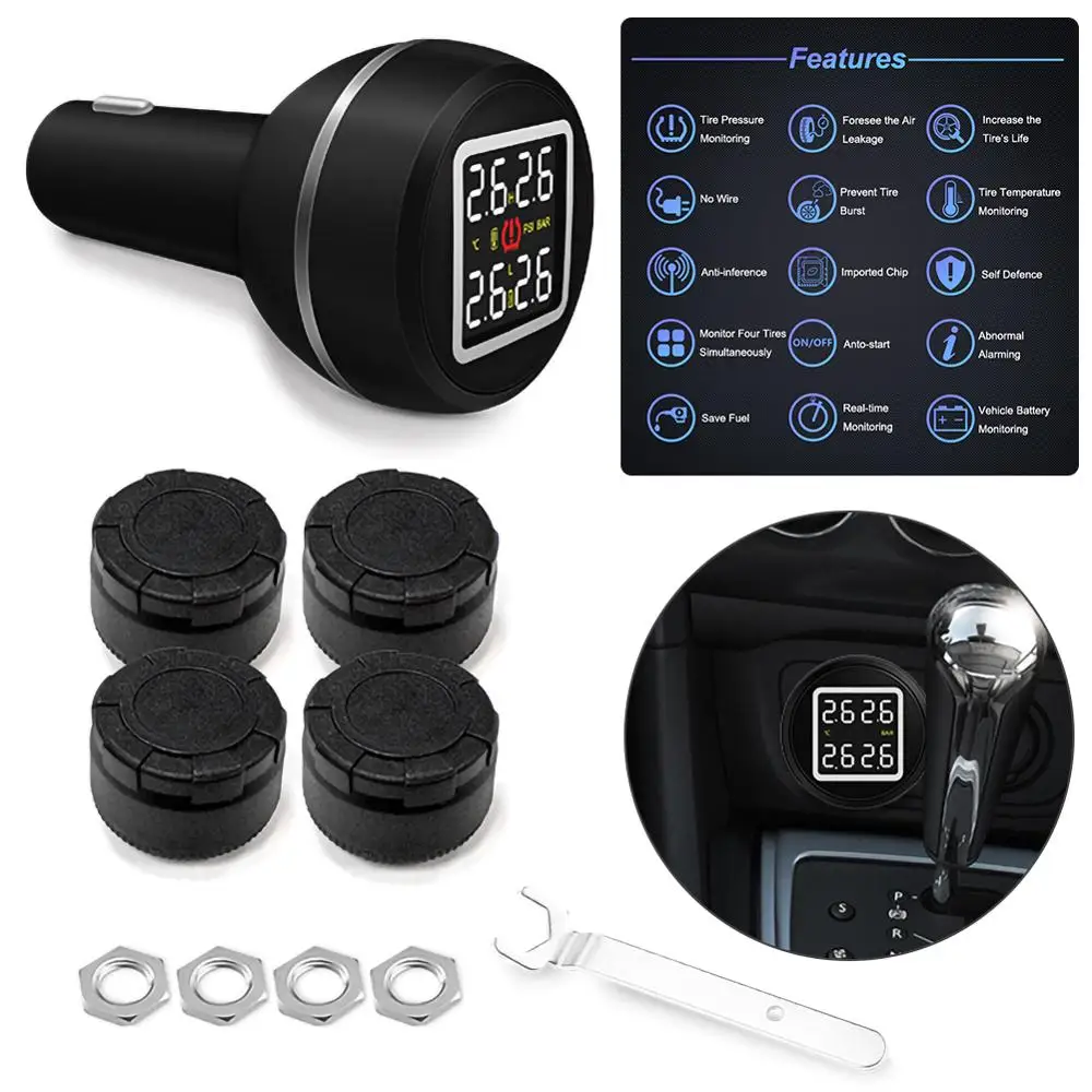 Система охранной сигнализации Smart Car TPMS цифровой ЖК дисплей с USB разъемом и 4