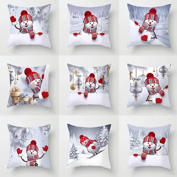 

Sigle-sided Printing Polyester Christmas Decorative Throw Pillows Case Cartoon Snowman Santa Claus Cushion Cover Car Home Decor