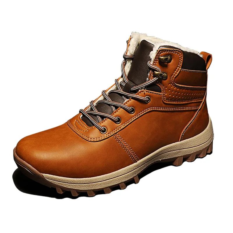 Зимние ботинки мужская зимняя обувь водонепроницаемые мужские Ботильоны Теплая обувь для холодной зимы Мужская обувь высокие кроссовки A1822 - Цвет: Yellow brown
