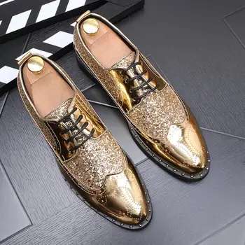 

New Arrival Retro Bullock Design Men sequins Classic Business Formal Shoes Pointed Toe leather shoes Men Oxford Dress Shoes 3744