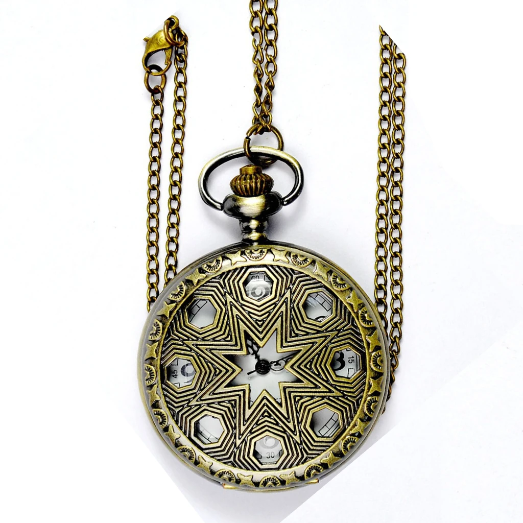 

Quartz pocket watch Large New Creative Octagonal Round Hole Retro Unique Hollow Pocket Watch