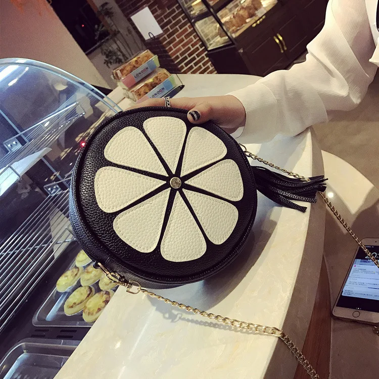 

2017 WOMEN'S Bag New Style Petal Tassels Small round Bag Chain Crossbody Bag Versatile Circle Small Bag