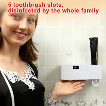 

Self Adhesive With Toothpaste Squeezer Household Wall Mounted Toothbrush Sterilizer Holder UVC Organizer Clock Timing Punch Free