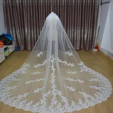 13" длинная, 110" широкая белая/слоновая кость 1 слой Соборная свадебная вуаль кружевная Фата невесты Velo de novia Свадебные аксессуары