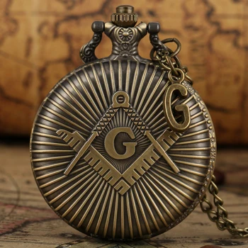 

Bronze Pocket Watch Men Delicate Freemasons with G Accessory Masonic Watches Slim Chain Pendant reloj masonico Accessory