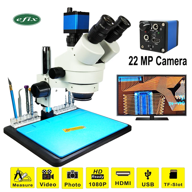 

22MP HDMI Camera 7-45X Trinocular Soldering Stereo Continus Zoom Microscopes USB HD Camera Mobile Phone Repair Tool