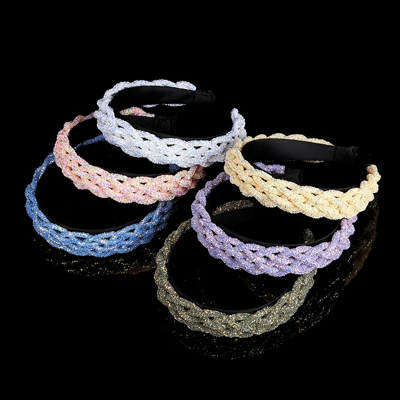 

AWAYTR Korea Hair Accessories Women Drill Strip Sequins Hairband Twist Braid Headband Female Wide-brimmed Wedding Headwear