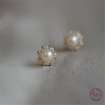 Geometric Pearl Sliver Plated Stud Earrings