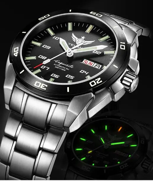 Автоматические часы Yelang Tritium T100 японские с 24 драгоценными камнями