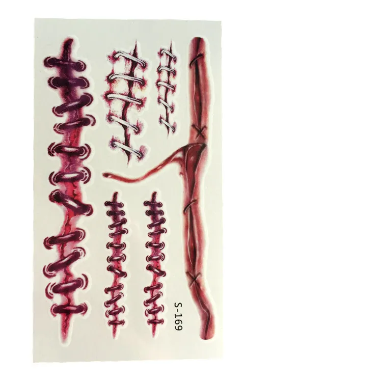 3D ужас забавная наклейка с имитацией Хэллоуин Водонепроницаемая мгновенная прошитая рана страшные шрамы Гримм украшение для праздника наклейка - Цвет: 05