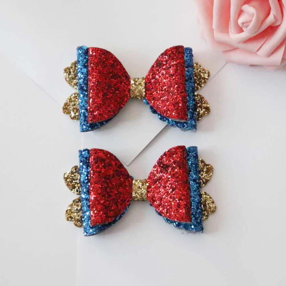 8pcs/lot Sparkly Glitter Princess Hair Bows Clips Cute Cosplay Birthday Party Girls Hair