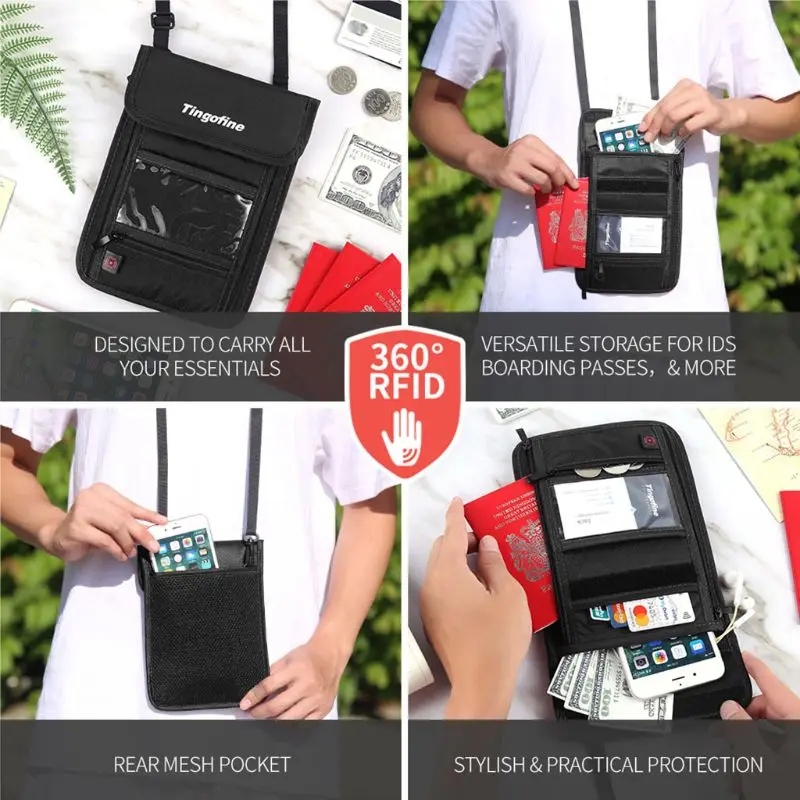 RFID Блокировка паспорта держатель для карт шеи Кроссбоди кошелек сумка безопасности путешествия Органайзер Сумка