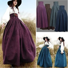 Средневековые юбки для женщин s твердые высота талии костюмы эпохи Возрождения винтажный костюм ropa mujer длинная юбка макси юбка женская одежда