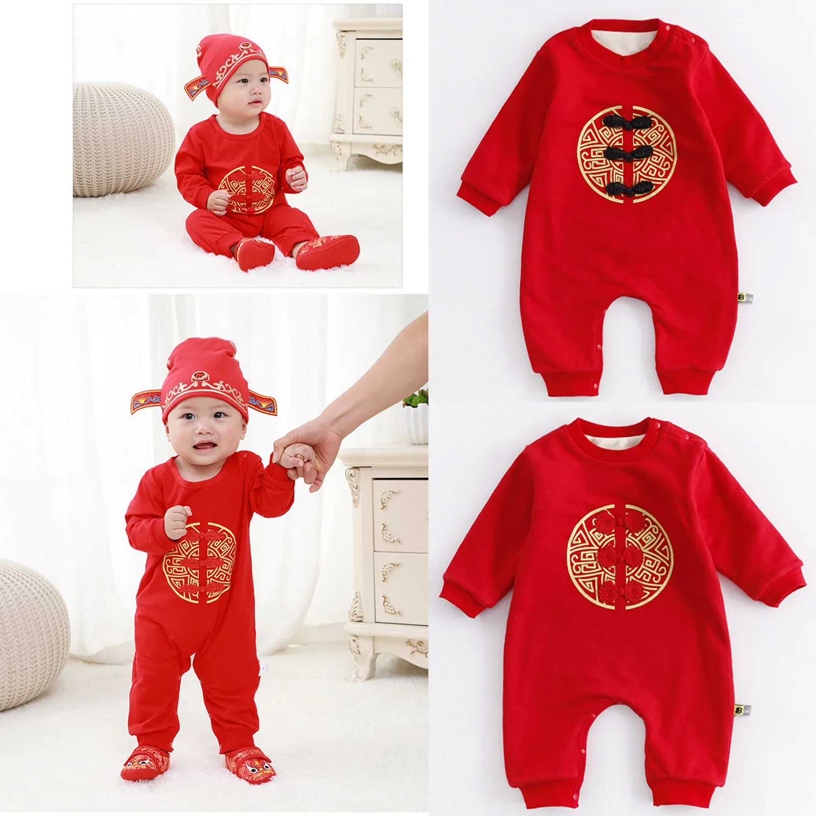 

0-24Months New Autumn And Winter Newborn Infant Baby Girls Thick Fleeces New Year Tang Suit Romper Jumpsuit Sets ×‘×’×“×™× ×œ×ª×™× ×•×§ M5