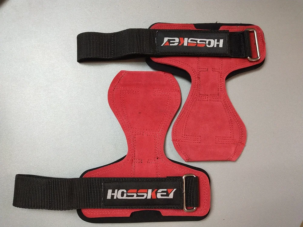 Weight Lifting Gloves Genuine Leather Red Color Heavy Duty Straps Alternative Power Lifting Hooks Best Wrist Wraps