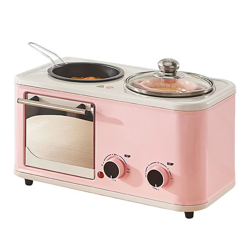 220V 3 In 1 Electric Breakfast Machine Household Bread Toaster Baking Oven FryIng Pan Hot Pot Boiler Food Steamer